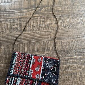 Anthropologie - Embroidered Red and Blue Women's Bag